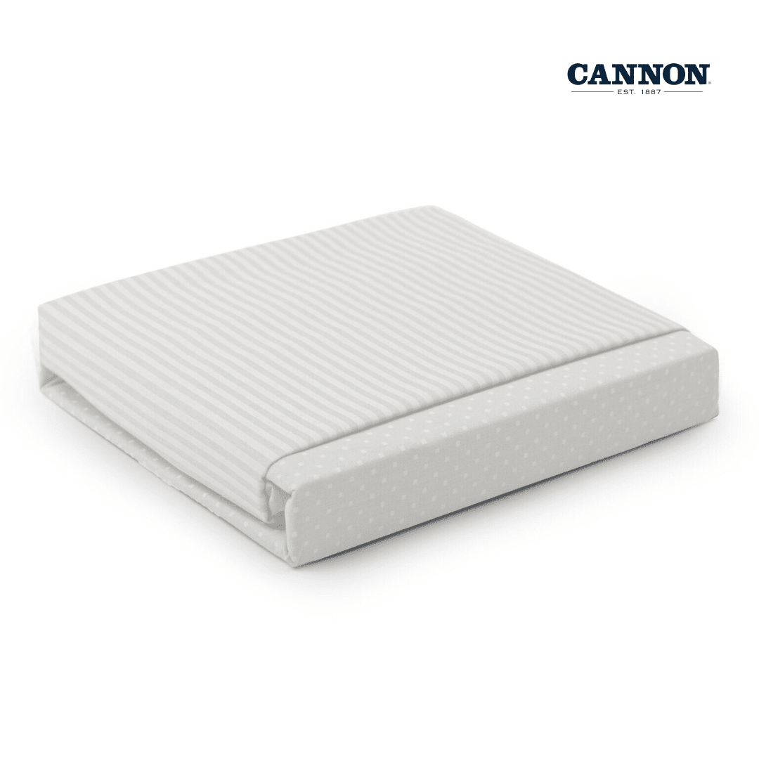 CANNON DOTS & STRIPE POLY COTTON 50/50 SOLID FITTED SHEET SET