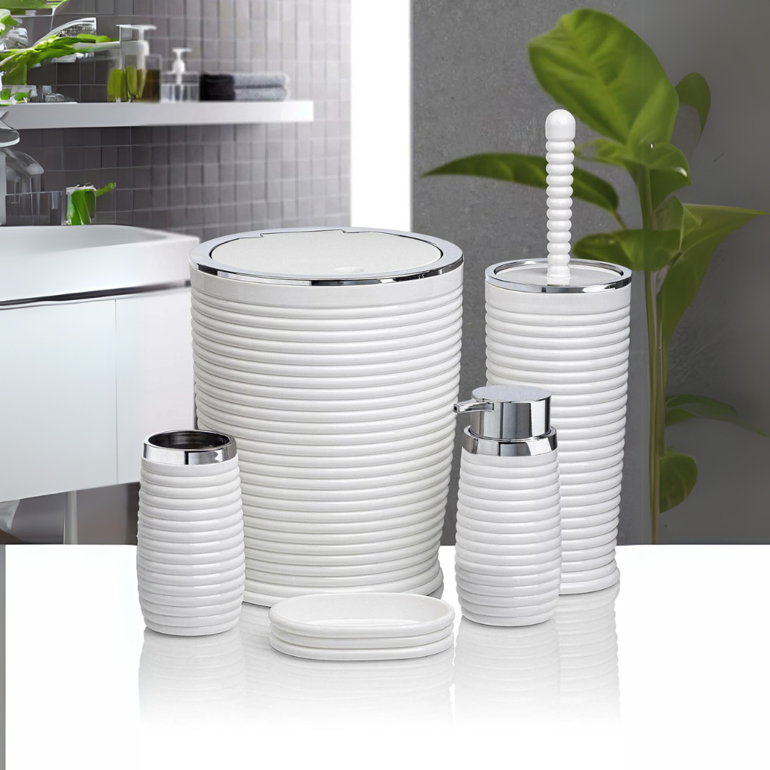 OKY RINK CHROME BATHROOM SET ROUND 5 PIECE