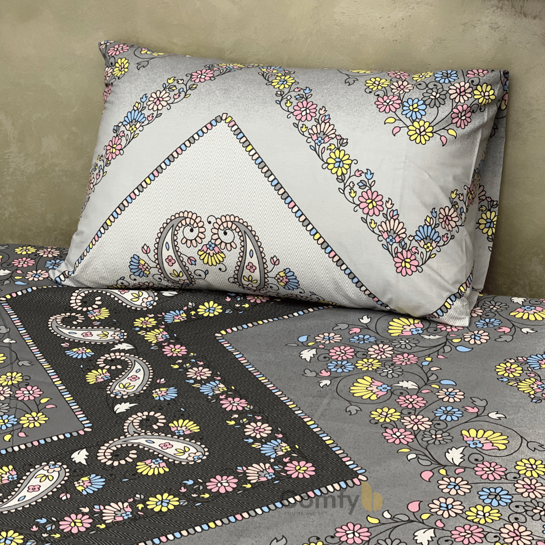 COMFYB 100% COTTON PRINTED FITTED SHEET SET