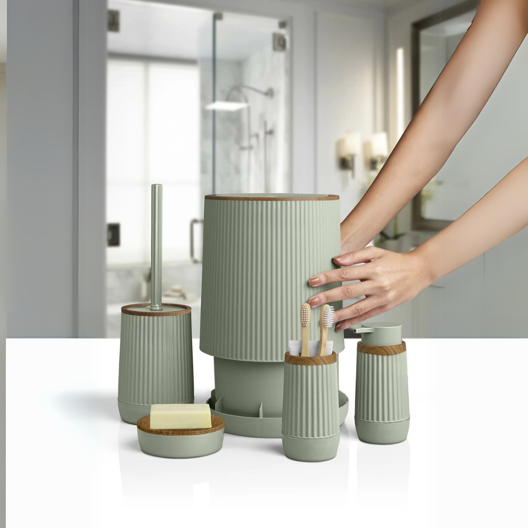 OKY NIDA WOOD BATHROOM SET ROUND 5 PIECE
