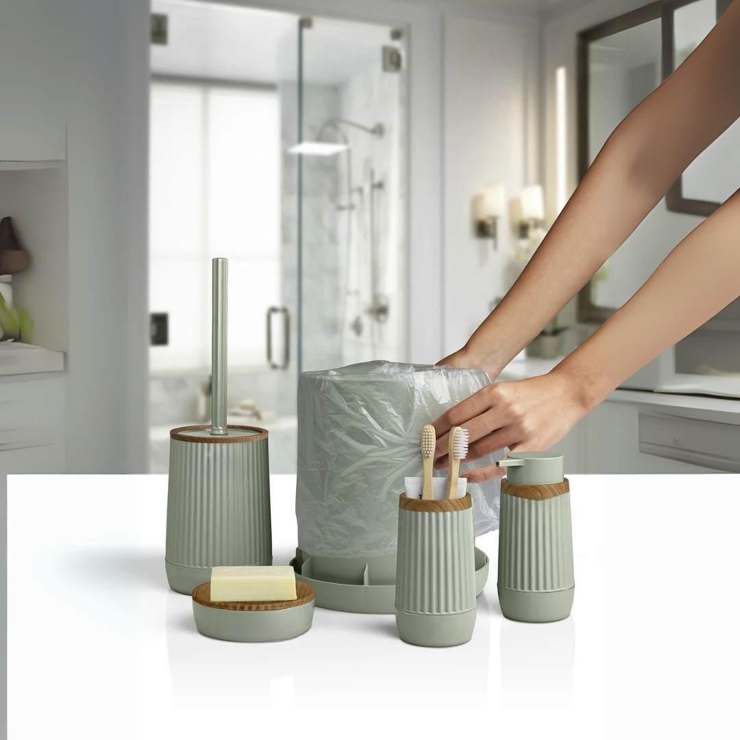 OKY NIDA WOOD BATHROOM SET ROUND 5 PIECE