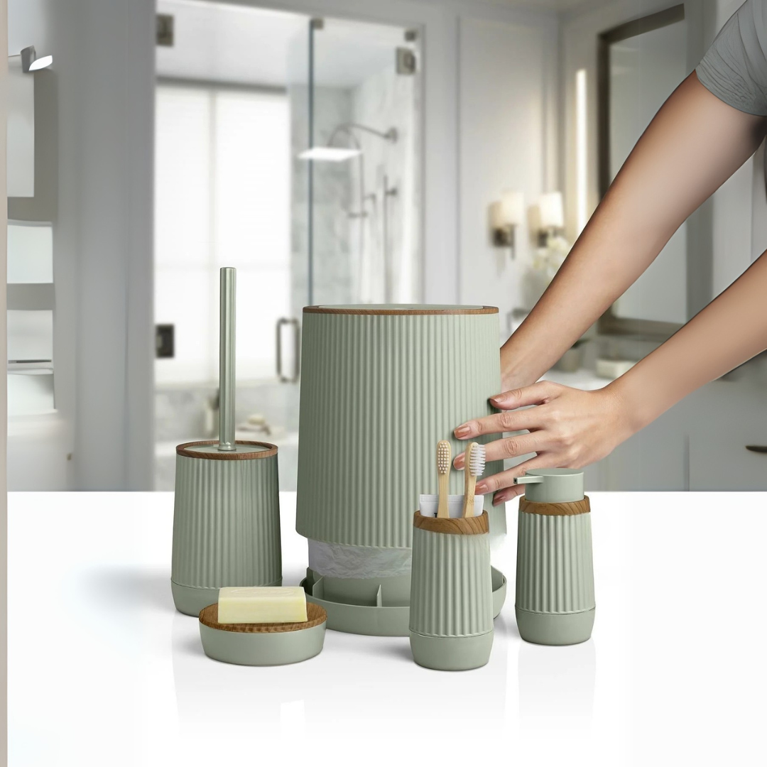 OKY NIDA WOOD BATHROOM SET ROUND 5 PIECE
