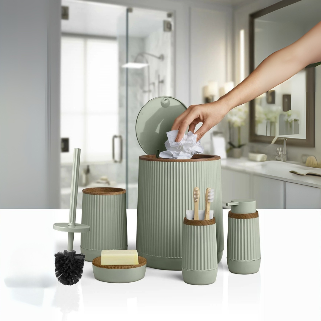 OKY NIDA WOOD BATHROOM SET ROUND 5 PIECE