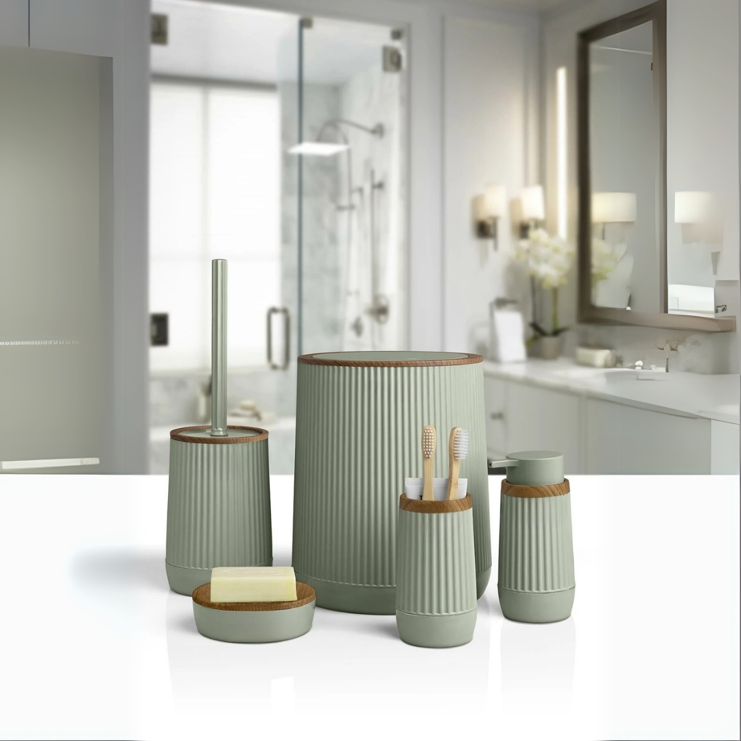 OKY NIDA WOOD BATHROOM SET ROUND 5 PIECE