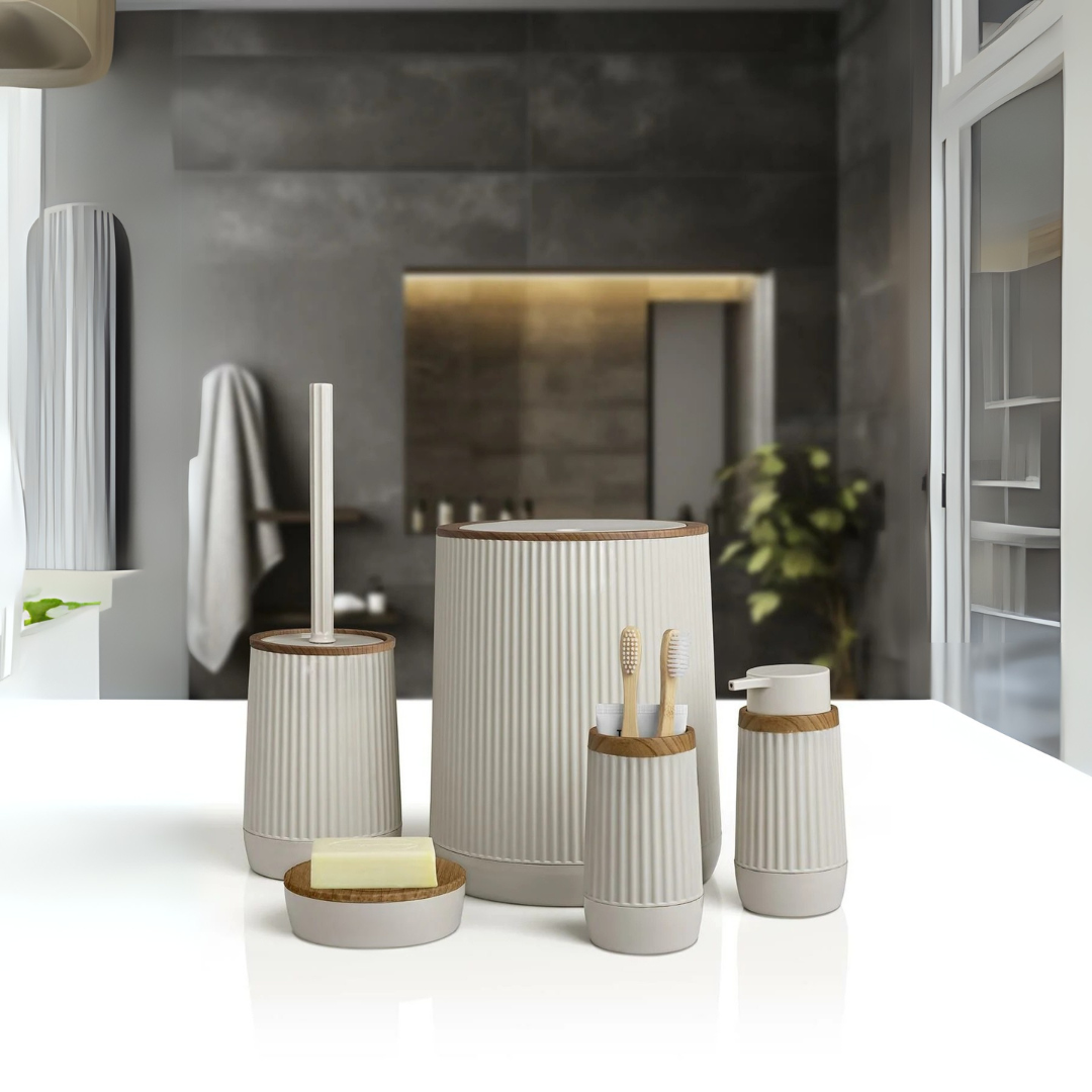 OKY NIDA WOOD BATHROOM SET ROUND 5 PIECE