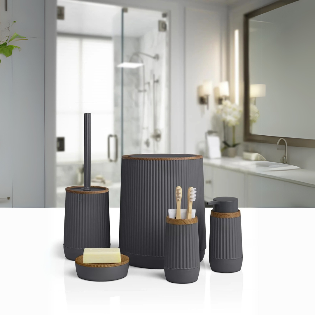 OKY NIDA WOOD BATHROOM SET ROUND 5 PIECE