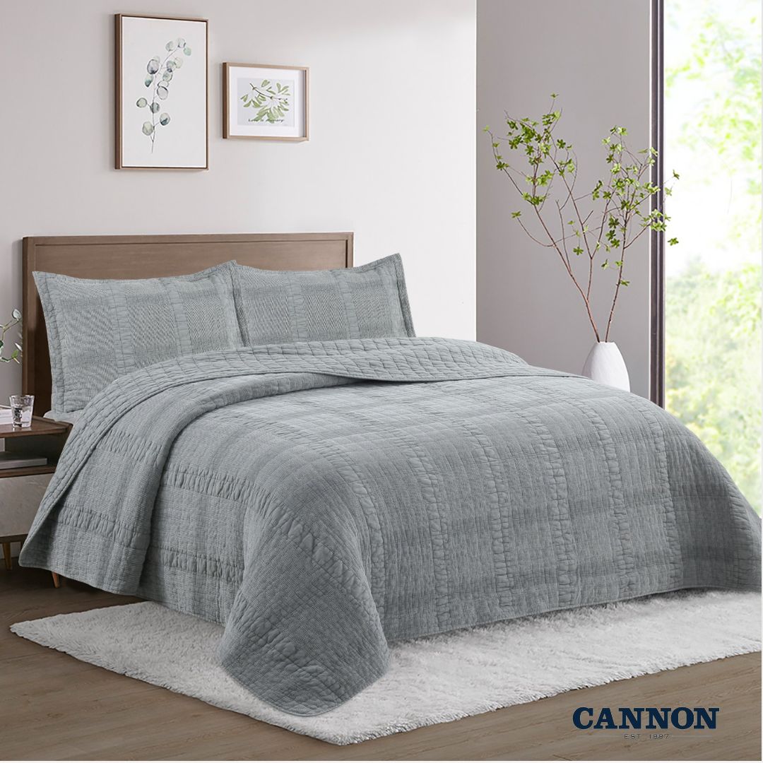 CANNON 100% COTTON STONE WASH BEDSPREAD SQUARE
