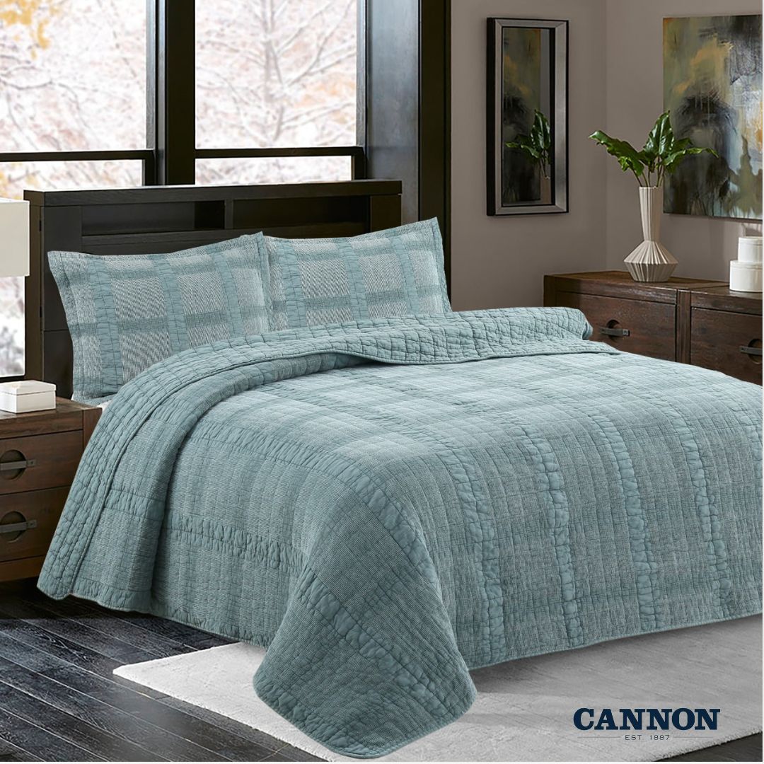 CANNON 100% COTTON STONE WASH BEDSPREAD SQUARE