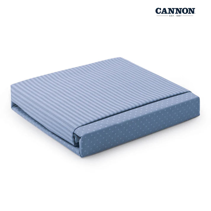 CANNON DOTS & STRIPE POLY COTTON 50/50 SOLID FITTED SHEET SET