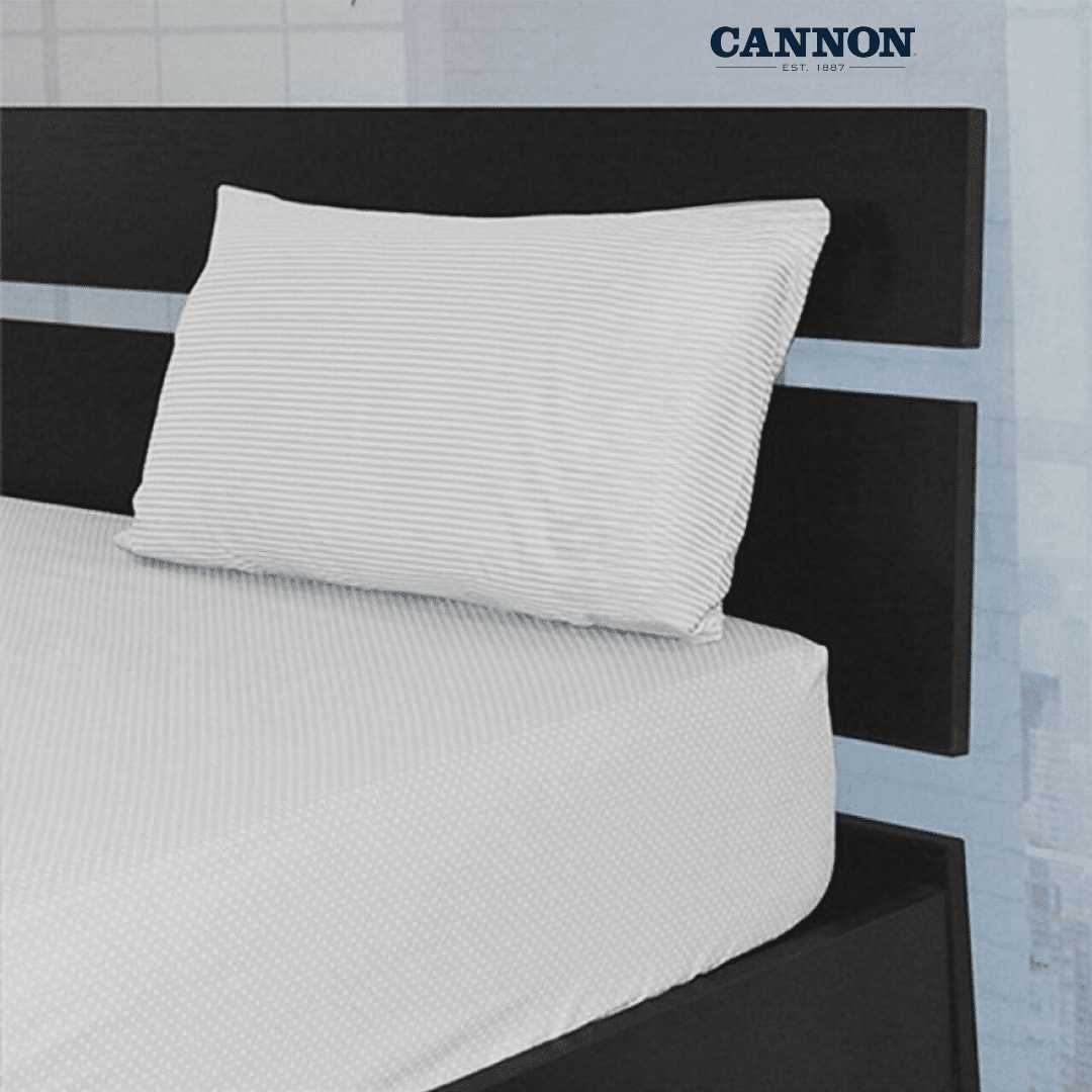 CANNON DOTS & STRIPE POLY COTTON 50/50 SOLID FITTED SHEET SET