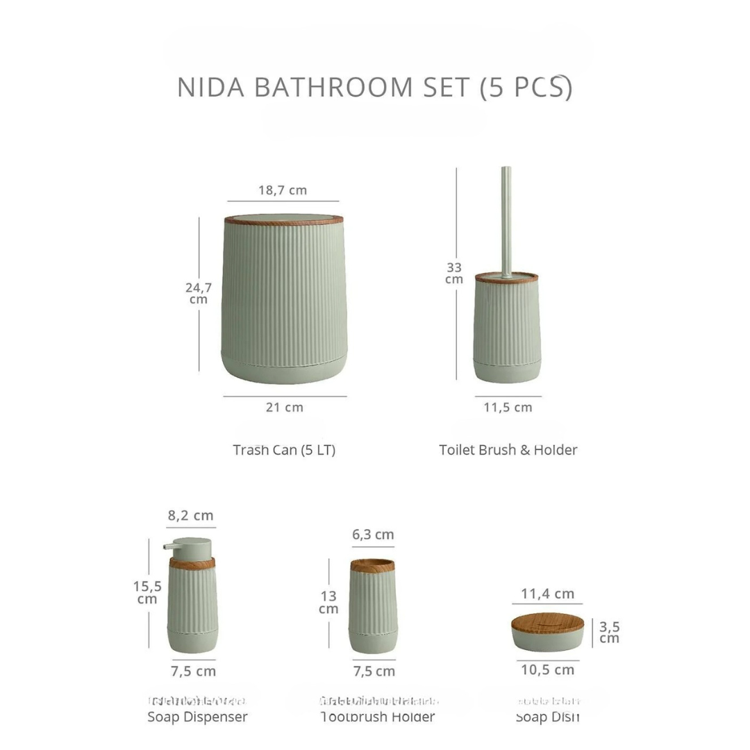 OKY NIDA WOOD BATHROOM SET ROUND 5 PIECE