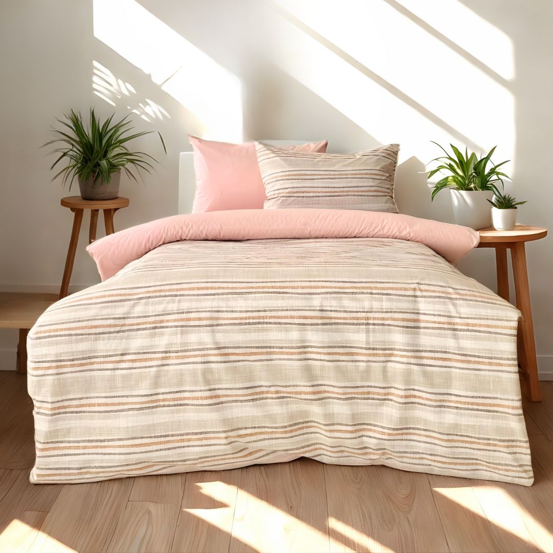COMFYB 100% COTTON REVERSIBLE BED SET STRIPED