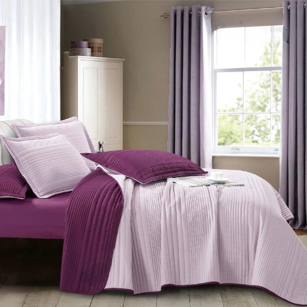 STRIPED MICROFIBER BEDSPREAD SET