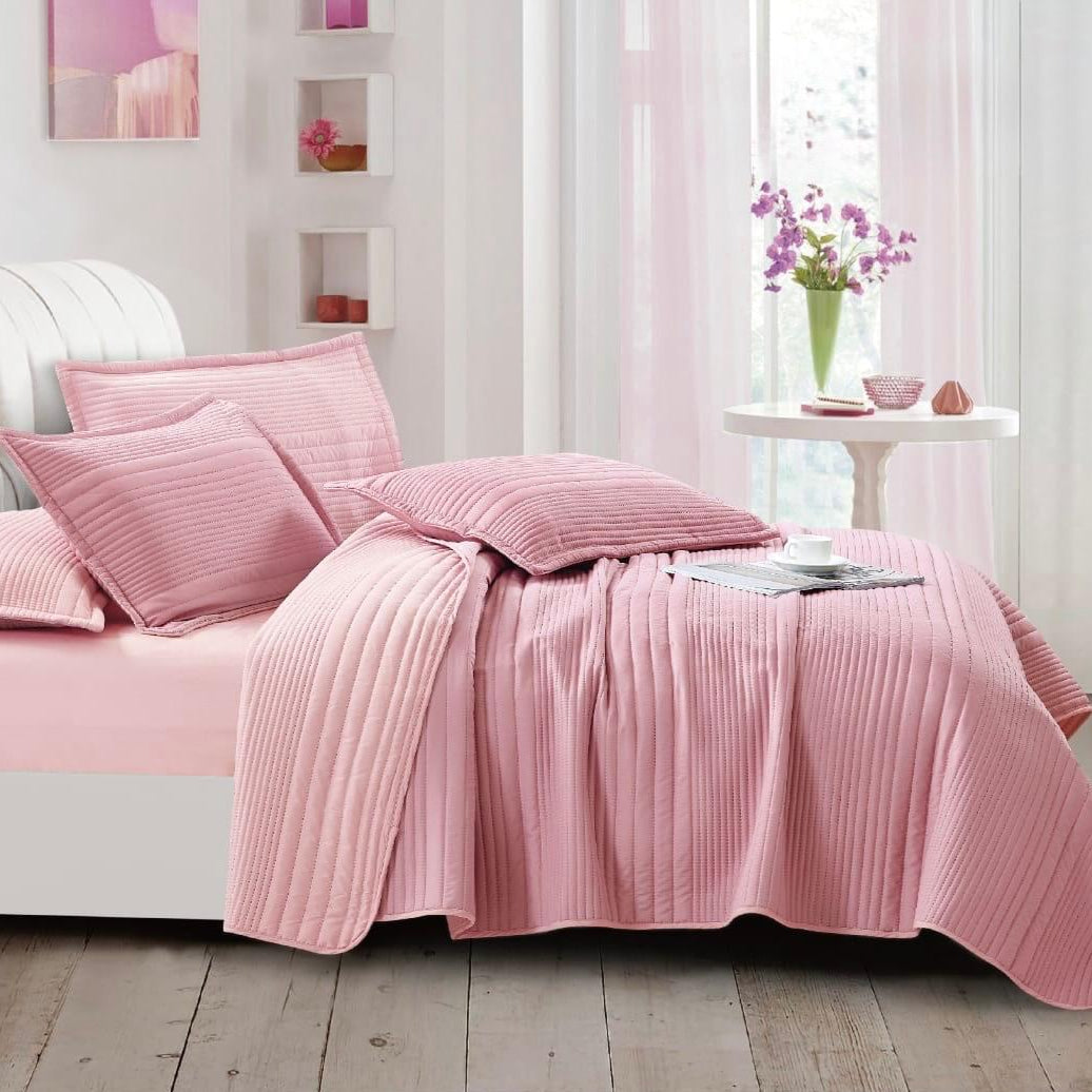 STRIPED MICROFIBER BEDSPREAD SET
