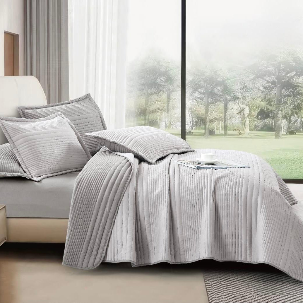 STRIPED MICROFIBER BEDSPREAD SET