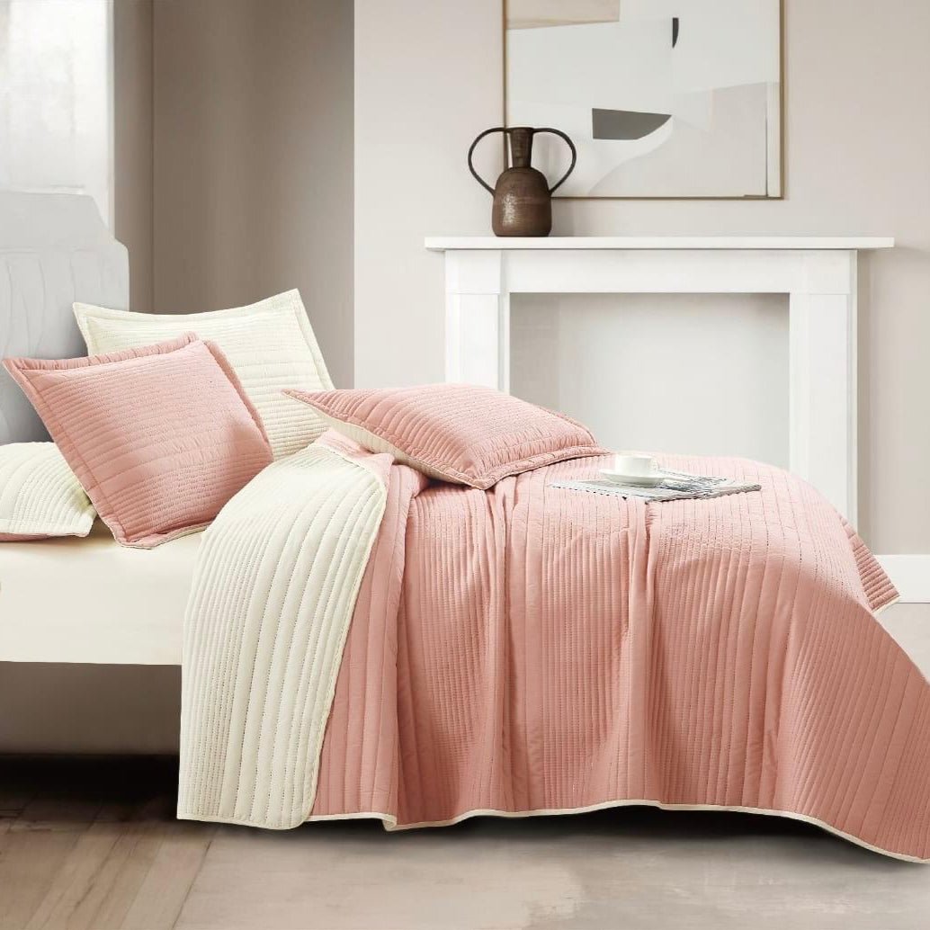 STRIPED MICROFIBER BEDSPREAD SET