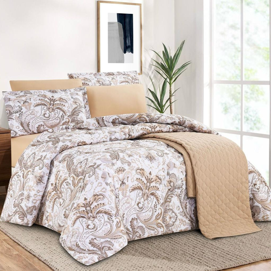 AYO PRINTED COMFORTER & BEDSPREAD SET BEIGE