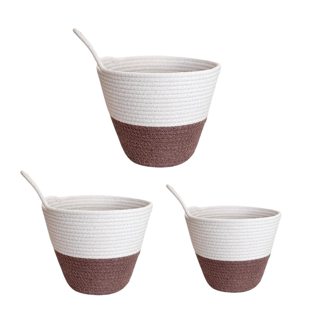 PND WOVEN ROUND BASKET SET 3-PIECE WITH HANDLE