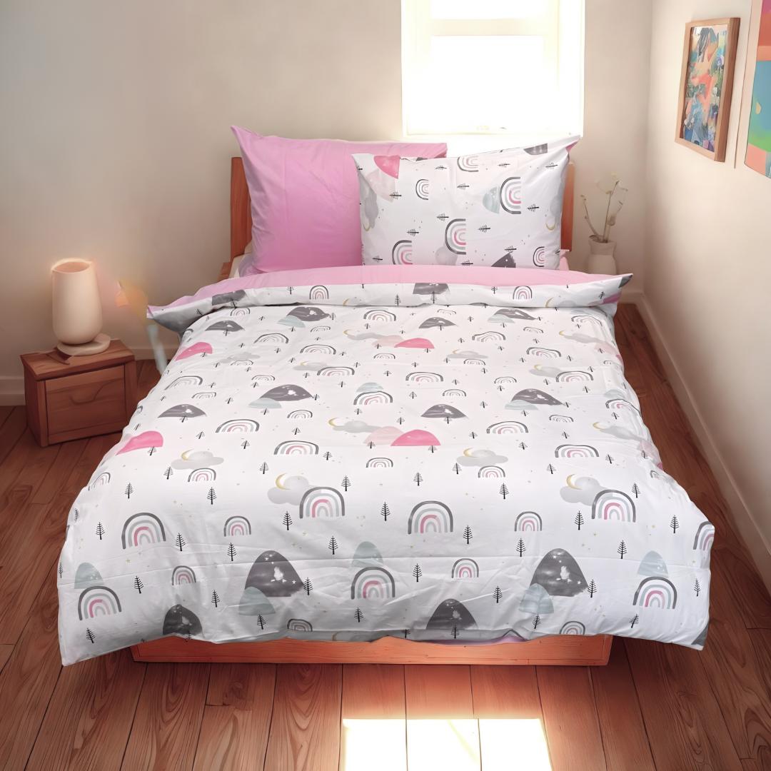COMFYB 100% COTTON RAINBOW PINK BED SET