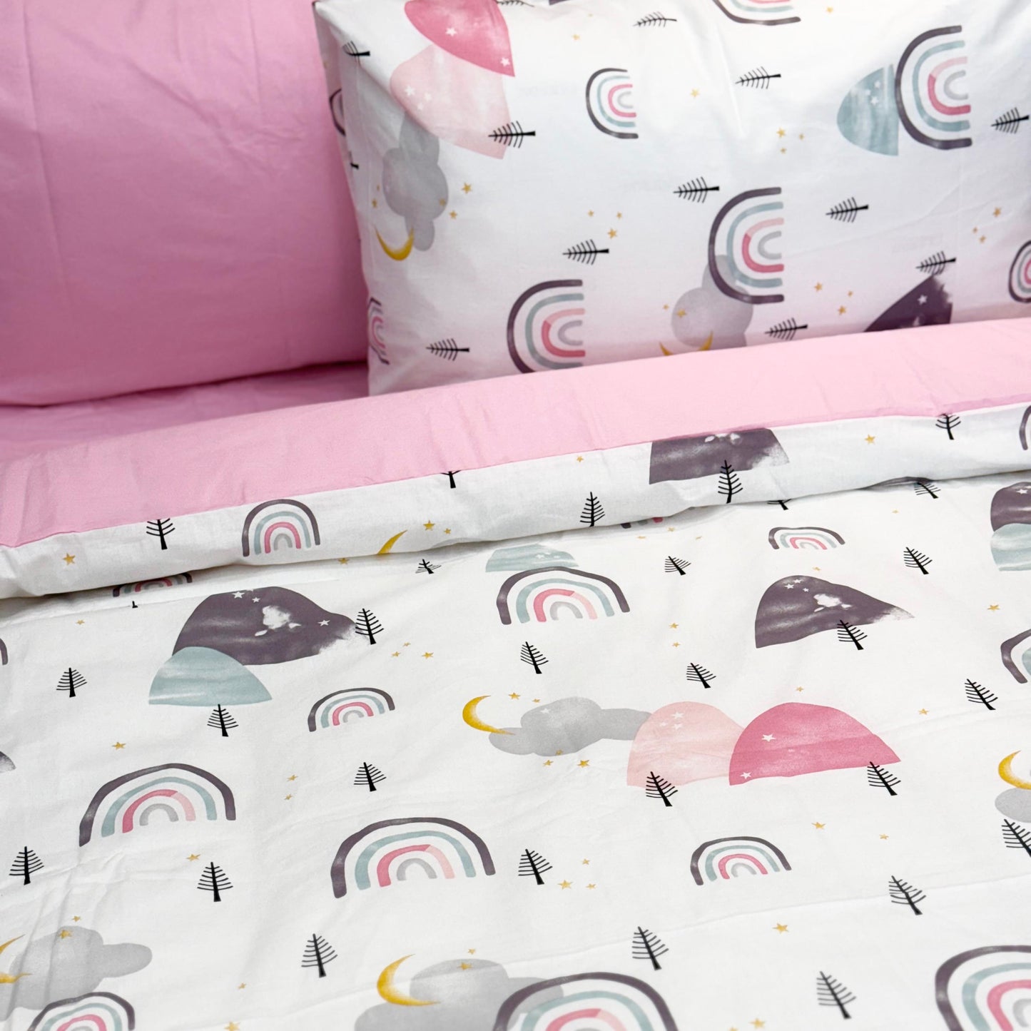COMFYB 100% COTTON RAINBOW PINK BED SET