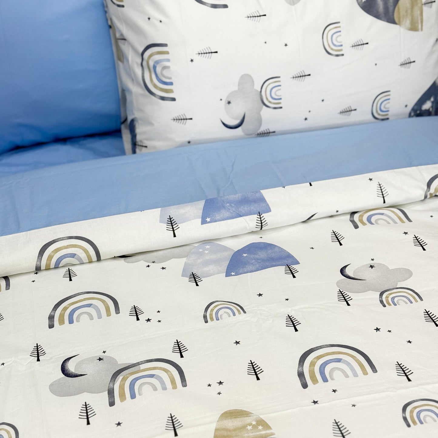 COMFYB 100% COTTON RAINBOW BLUE BED SET