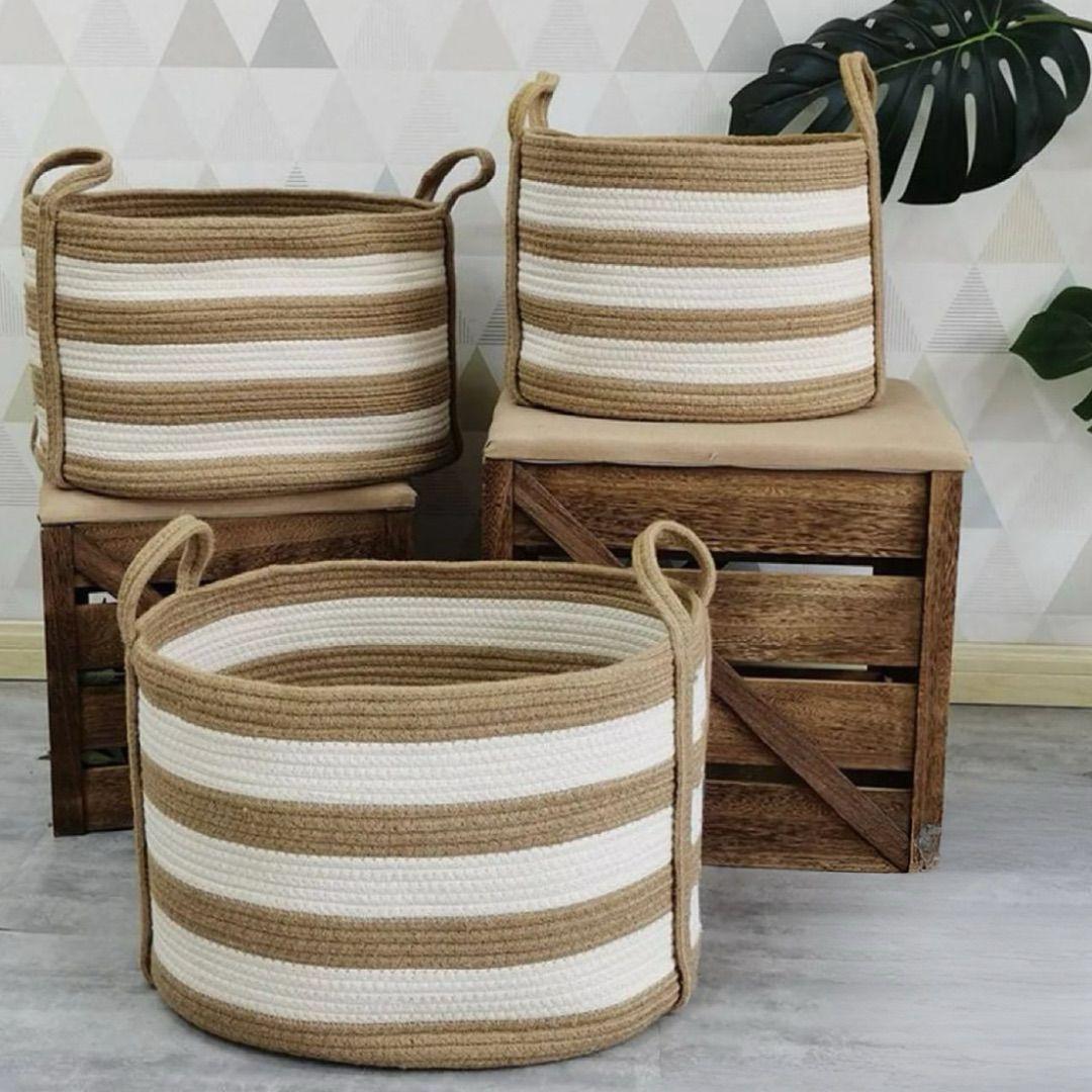 WOVEN STORAGE BASKET SET WITH HANDLES