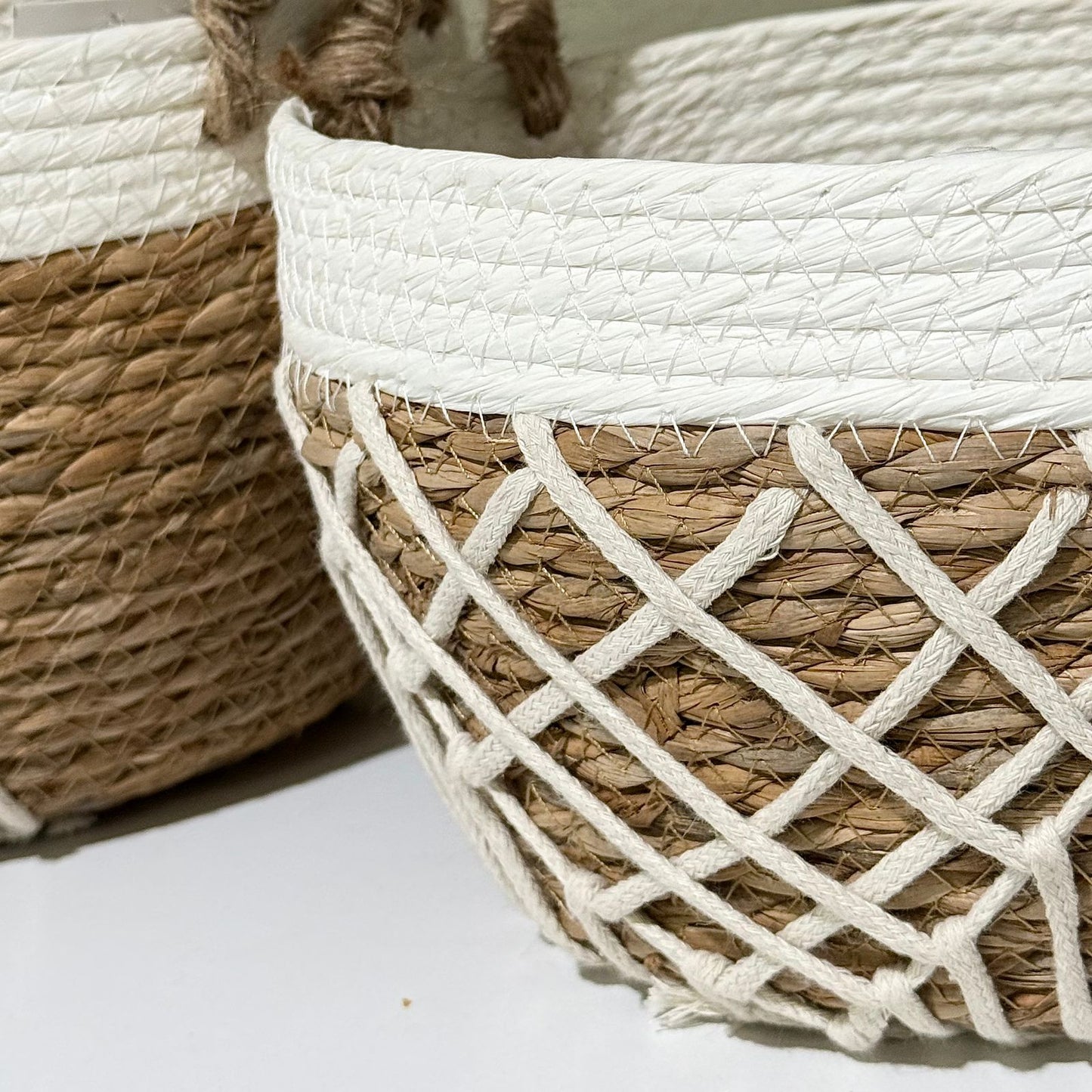 STRAW WITH HANDLES BASKET SET 3-PIECE