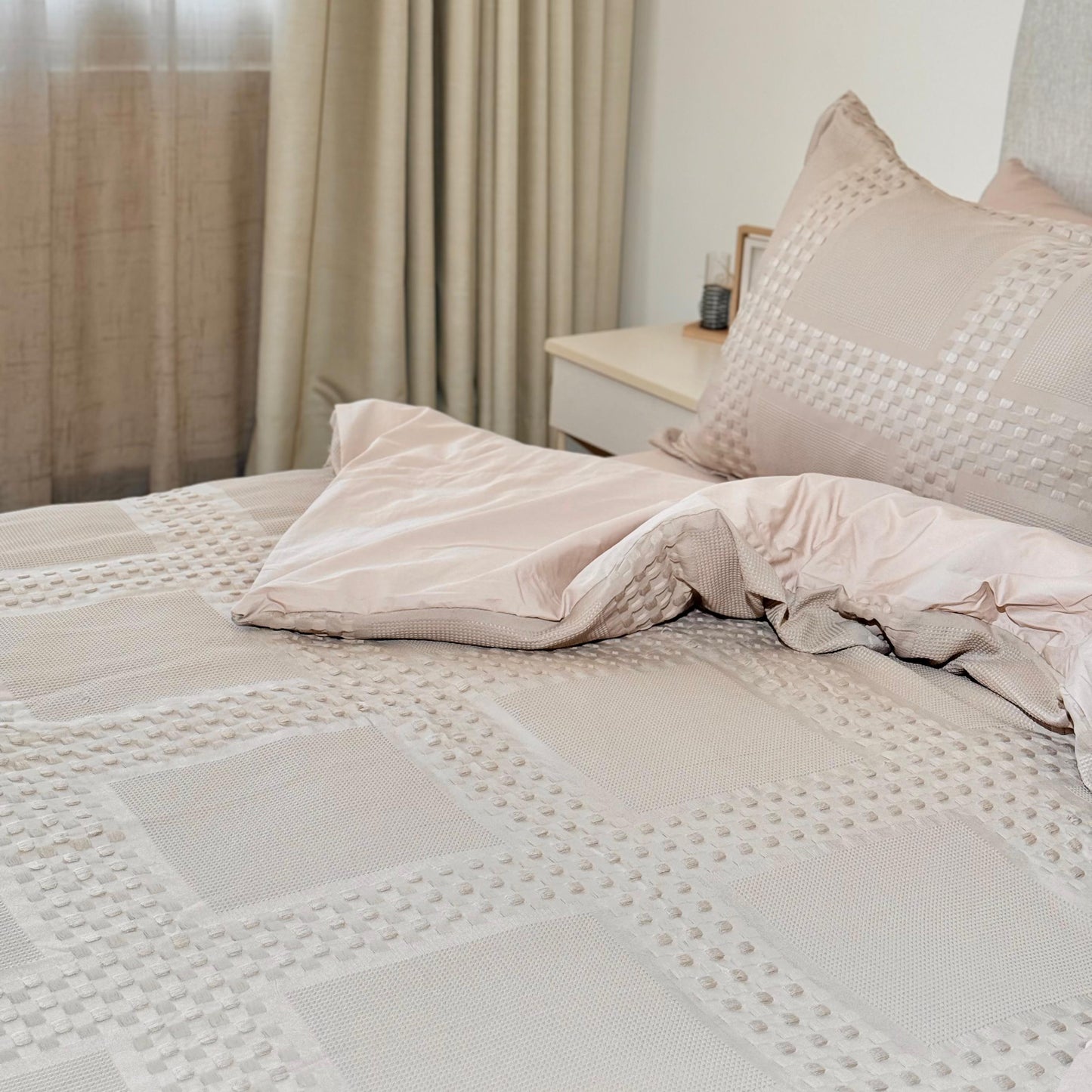 YUFO 100% COTTON PIKE BED SET LUXURY BEIGE