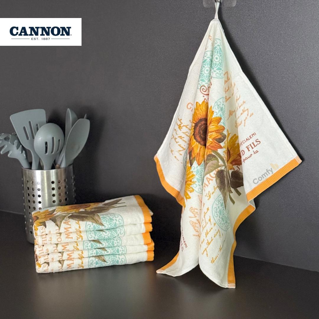 CANNON 100% COTTON TOWEL KITCHEN VELOUR SET 6 PIECES SUNFLOWER