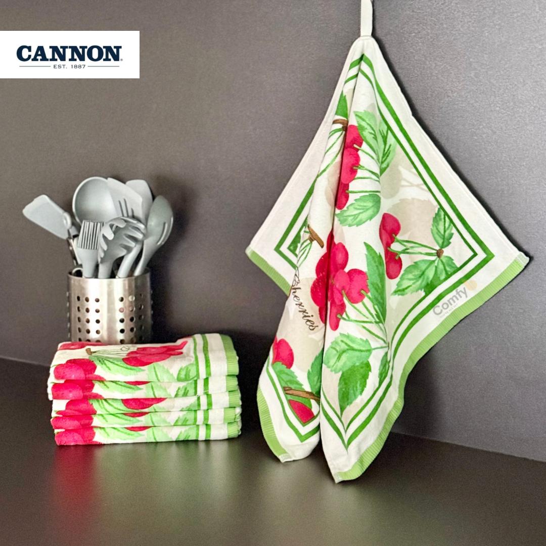 CANNON 100% COTTON TOWEL KITCHEN VELOUR SET 6 PIECES CHERRIES