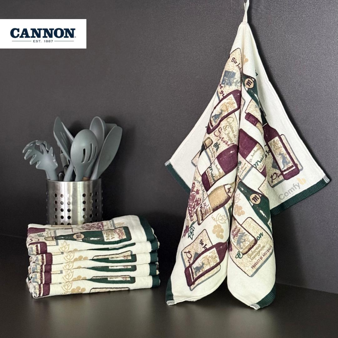 CANNON 100% COTTON TOWEL KITCHEN VELOUR SET 6 PIECES BOTTLES