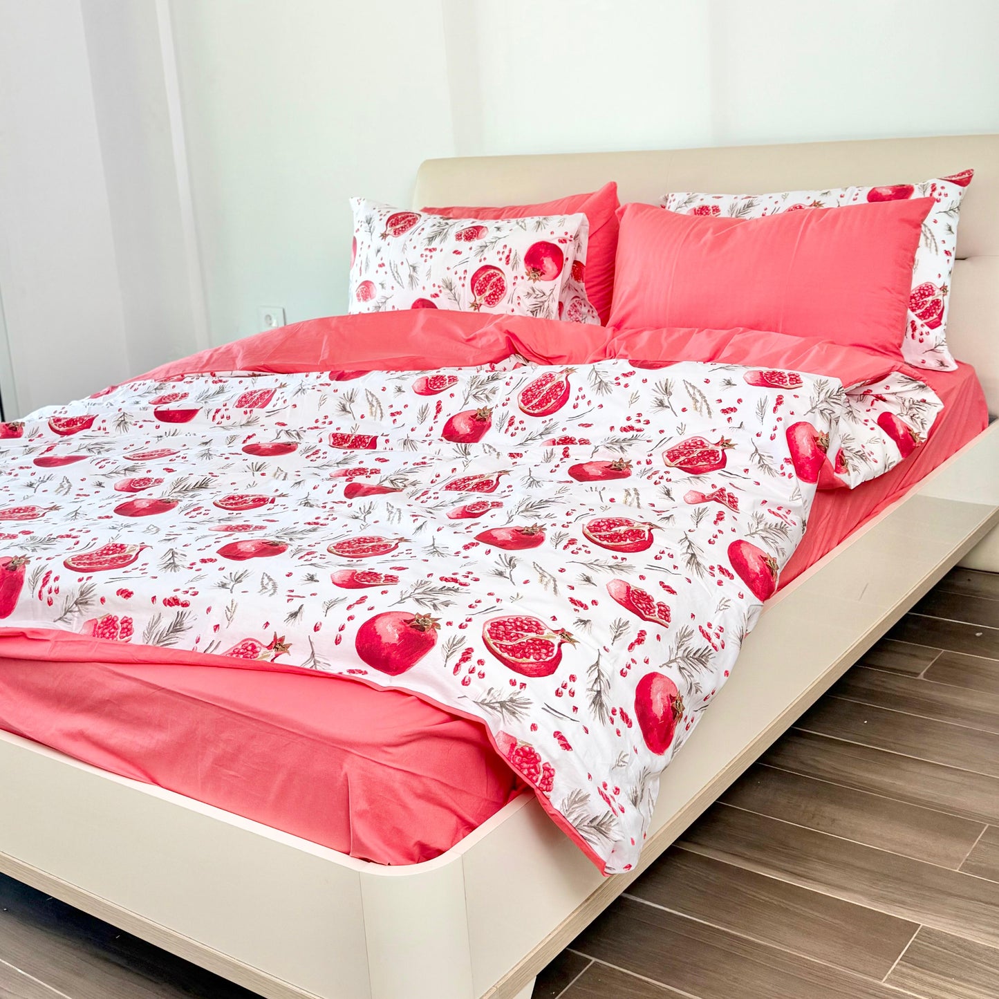 COMFYB 100% COTTON REVERSIBLE BED SET POMEGRANATE