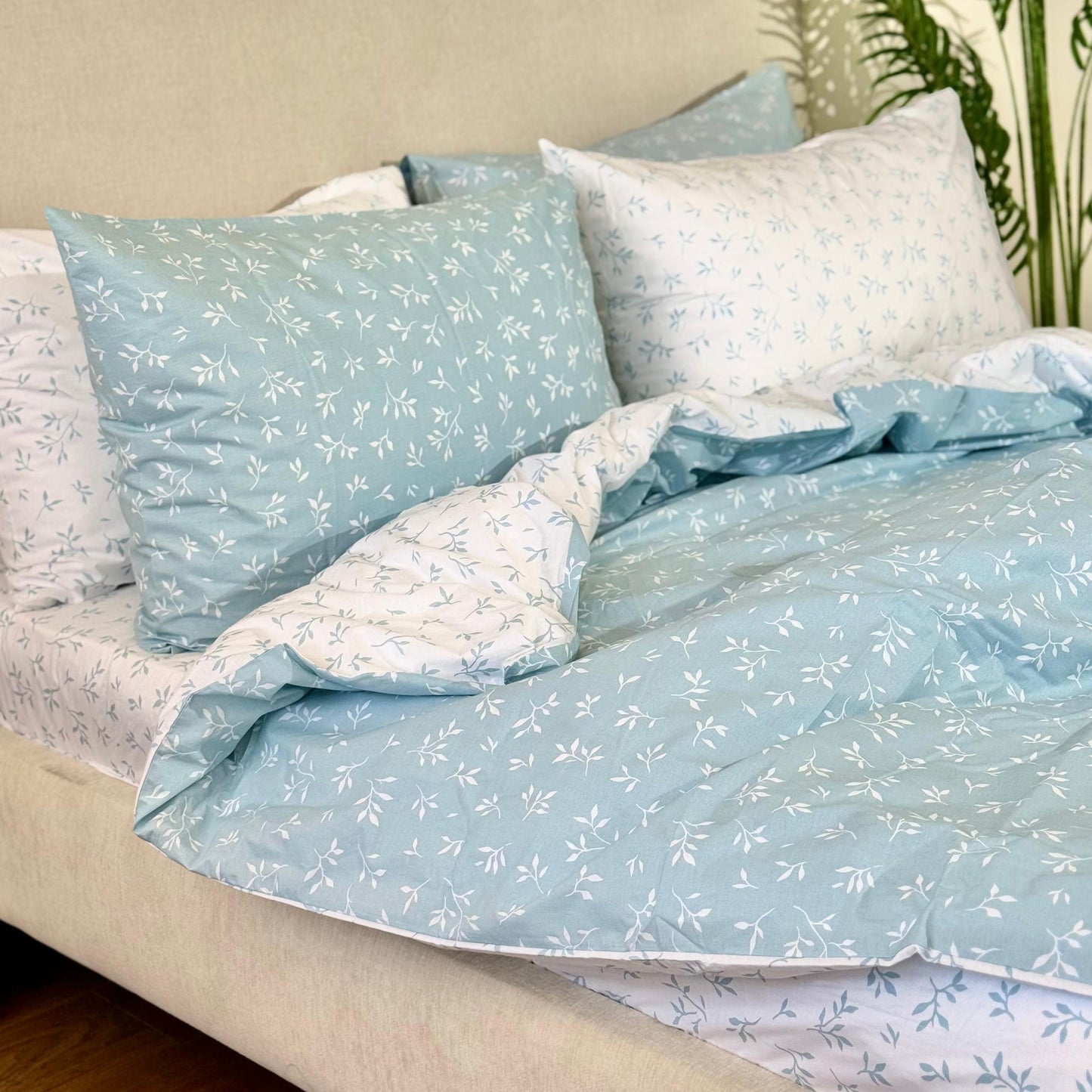 COMFYB 100% COTTON REVERSIBLE BED SET LEAF
