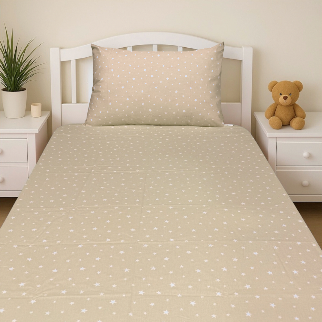 COMFYB 100% COTTON STARS FITTED SHEET + MATCHING PILLOWCASE