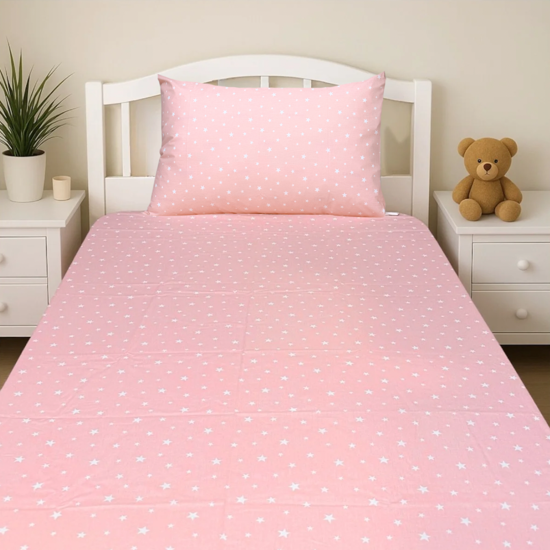 COMFYB 100% COTTON STARS FITTED SHEET + MATCHING PILLOWCASE