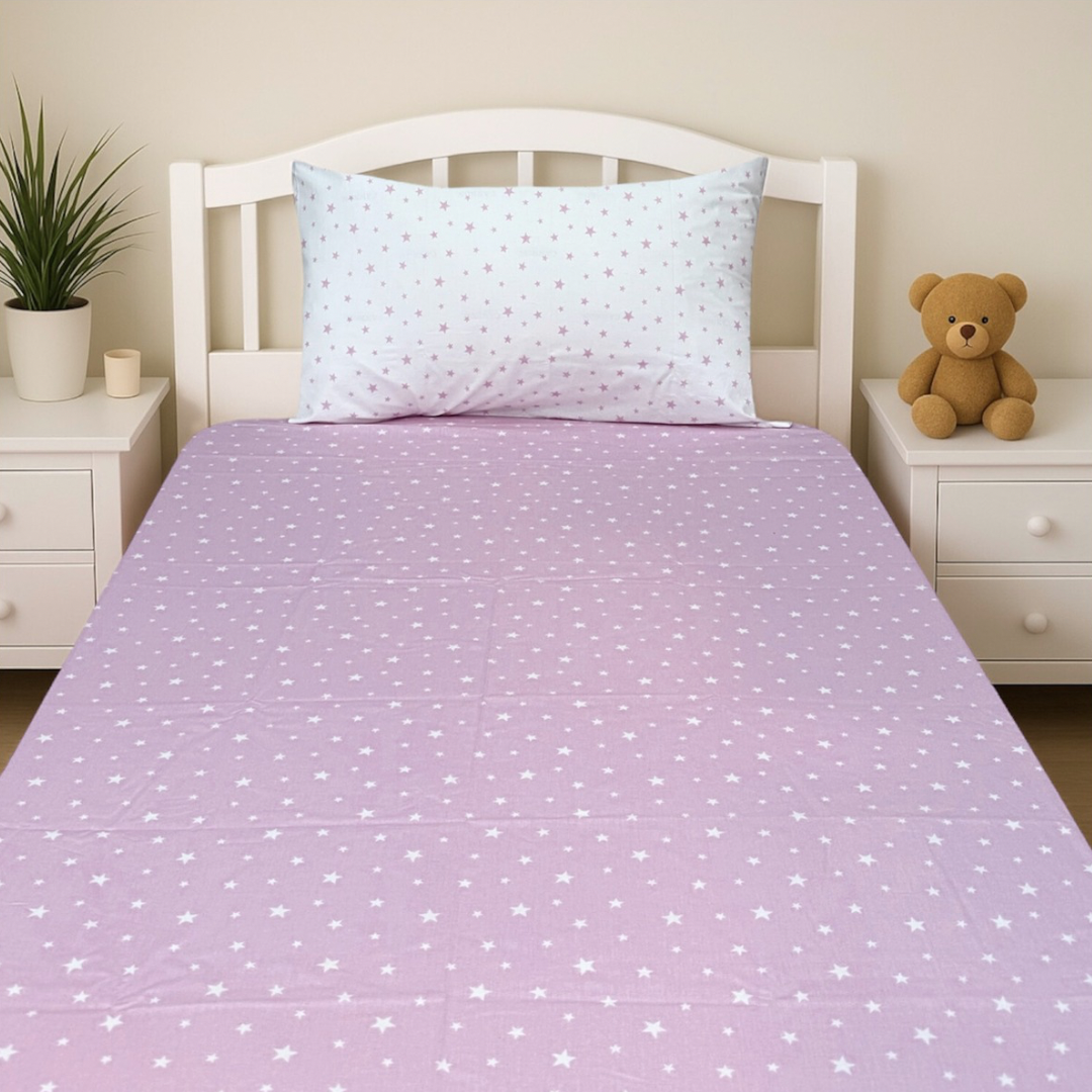 COMFYB 100% COTTON STARS FITTED SHEET + WHITE PILLOWCASE