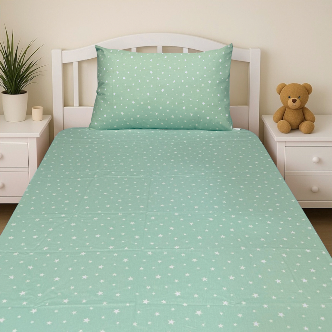 COMFYB 100% COTTON STARS FITTED SHEET + MATCHING PILLOWCASE