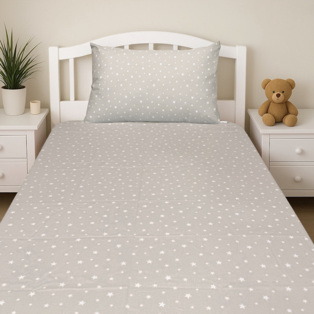 COMFYB 100% COTTON STARS FITTED SHEET + MATCHING PILLOWCASE
