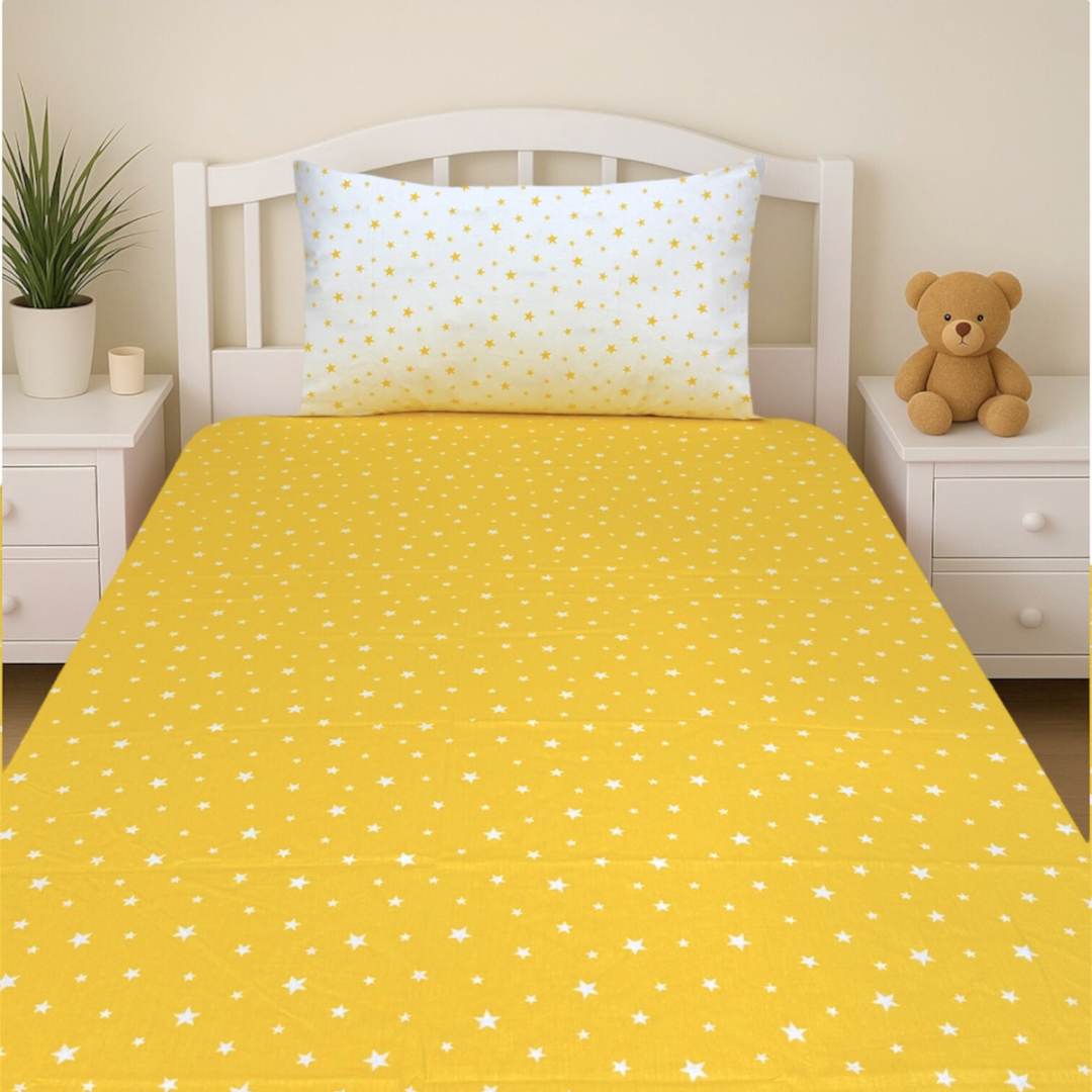 COMFYB 100% COTTON STARS FITTED SHEET + WHITE PILLOWCASE