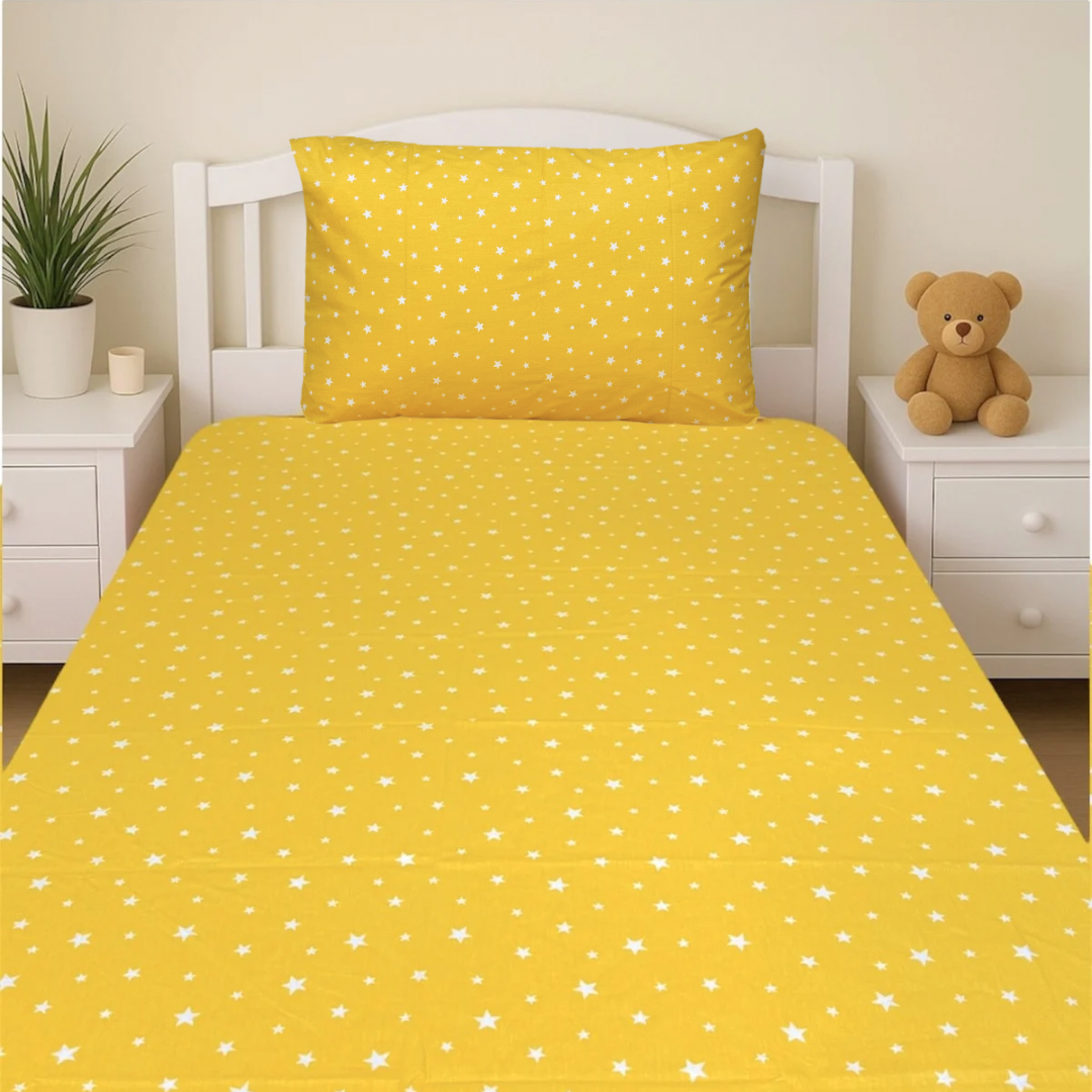 COMFYB 100% COTTON STARS FITTED SHEET + MATCHING PILLOWCASE