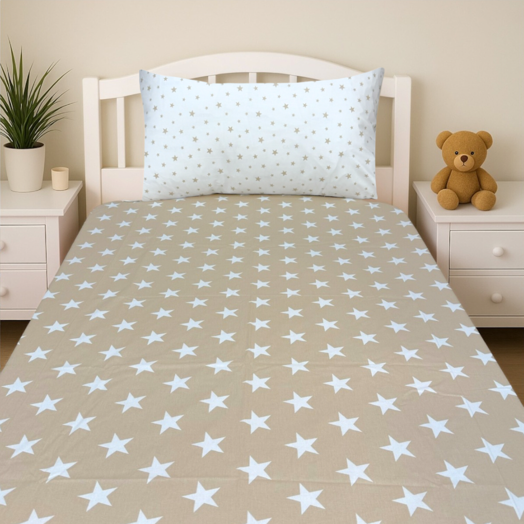 COMFYB 100% COTTON STAR FITTED SHEET SET 2 PIECES BEIGE