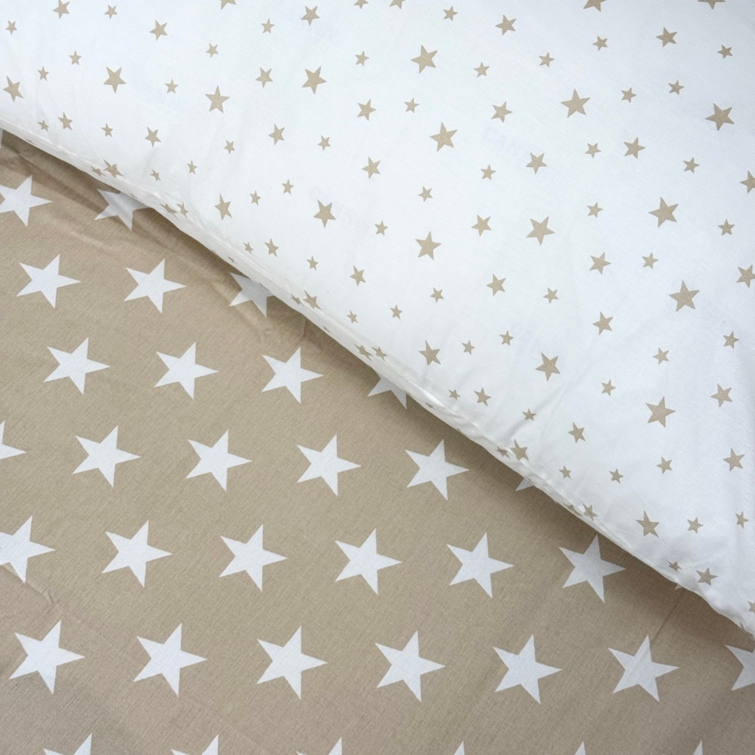 COMFYB 100% COTTON STAR FITTED SHEET SET 2 PIECES BEIGE