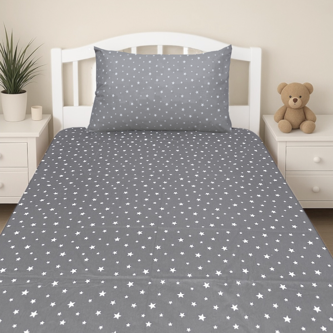COMFYB 100% COTTON STARS FITTED SHEET + MATCHING PILLOWCASE