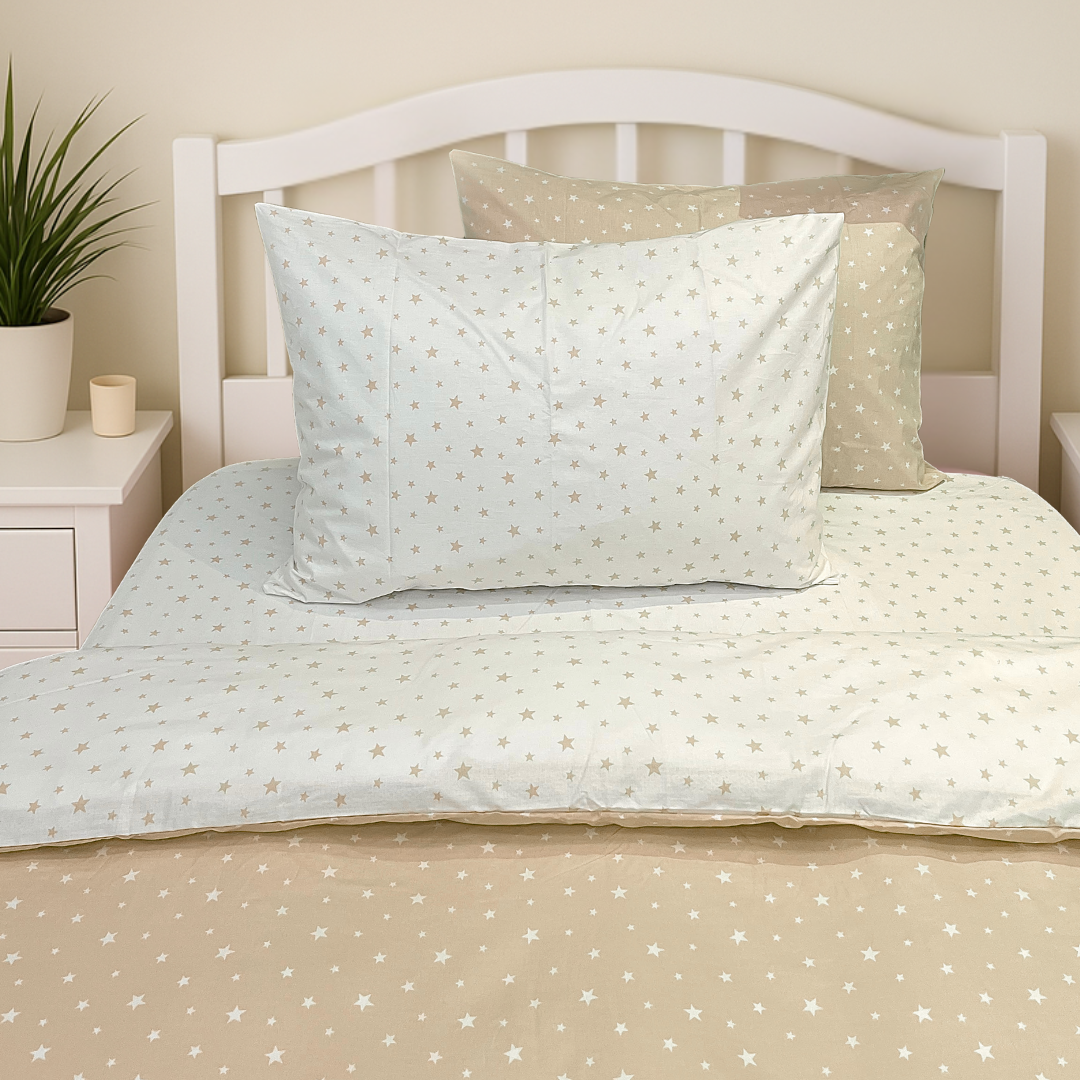 COMFYB 100% COTTON STARS REVERSIBLE BED SET 4 PIECES