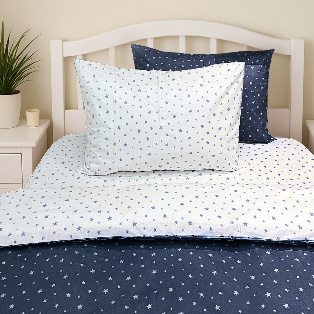 COMFYB 100% COTTON STARS REVERSIBLE BED SET 4 PIECES