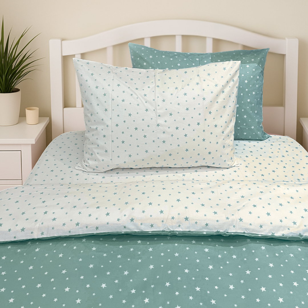 COMFYB 100% COTTON STARS REVERSIBLE BED SET 4 PIECES