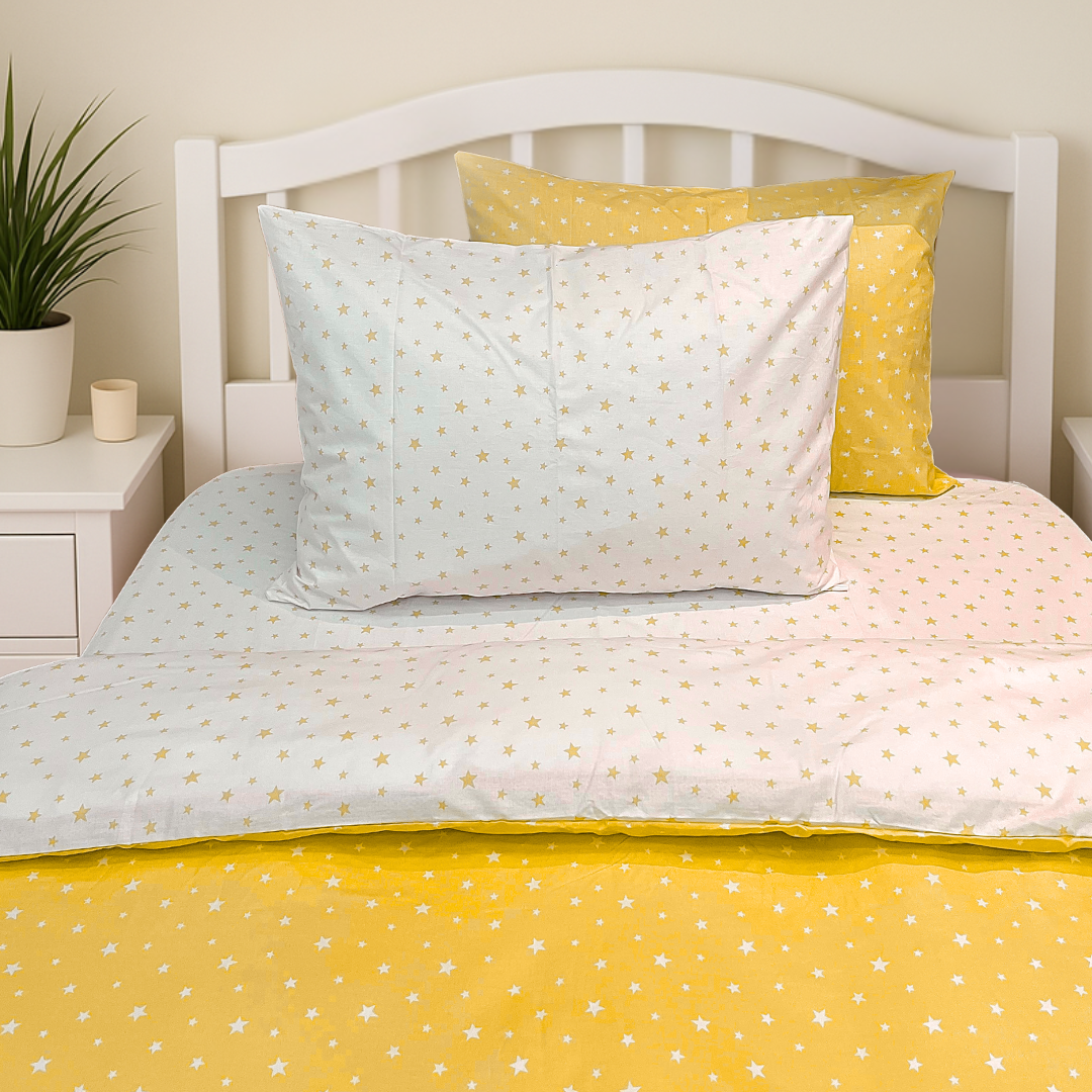 COMFYB 100% COTTON STARS REVERSIBLE BED SET 4 PIECES