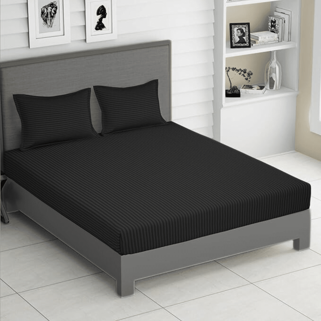 Give your bedroom an elegant makeover with this cost effective 90 GSM fitted sheet set featuring a remarkable design, made of high quality double brushed microfiber for extra smoothness and durability. Set is available in multiple colors and in three sizes. SINGLE SIZE: 2 fitted sheets 120×200 cm + 2 pillow cases 50×75 cm DOUBLE SIZE: 1 fitted sheet 180×200 cm + 2 pillow cases 50×75 cm KING SIZE: 1 fitted sheet 200×200 cm + 2 pillow cases 50×75 cm