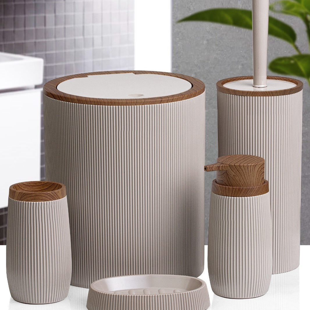OKY BELLA WOOD BATHROOM SET ROUND 5 PIECE