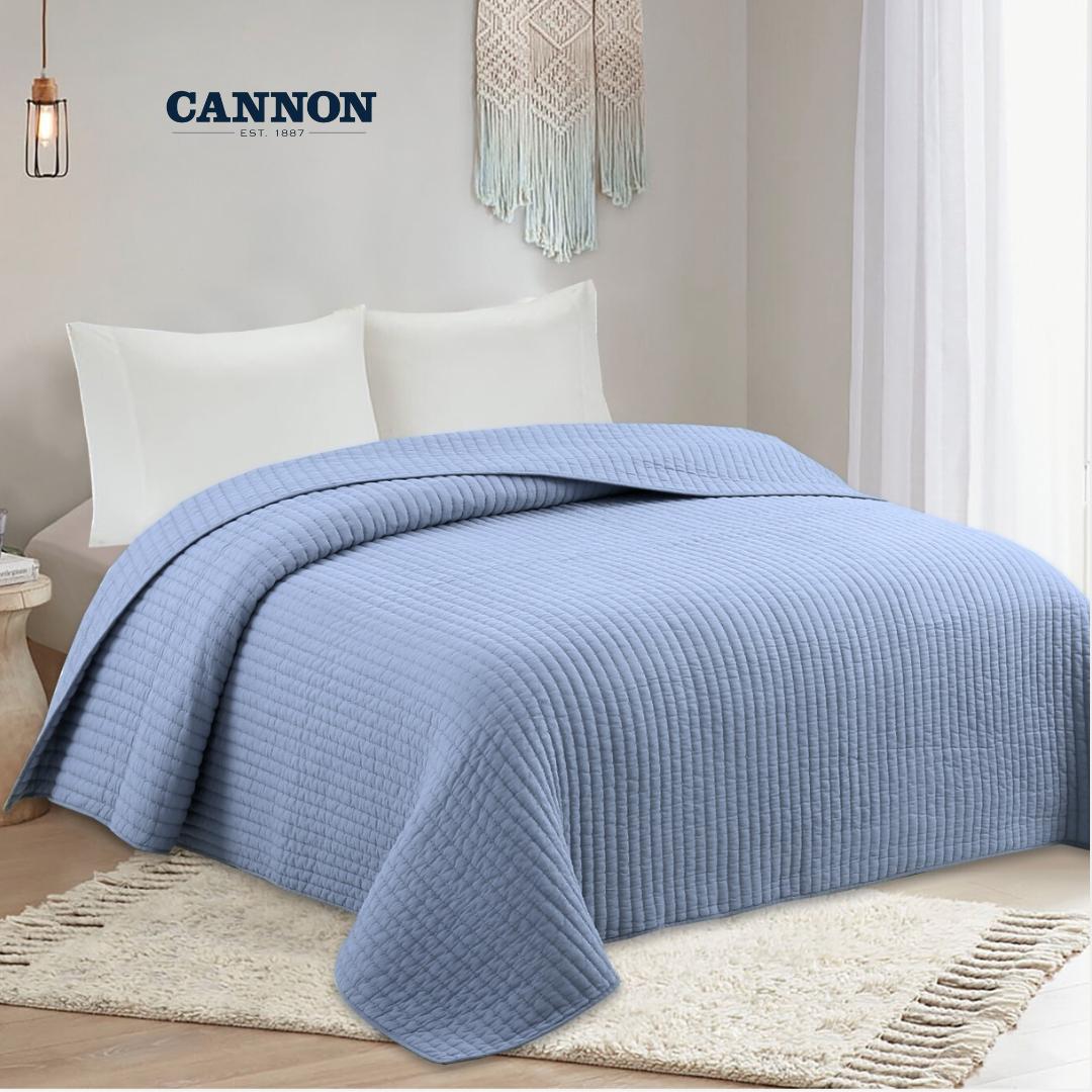CANNON 100% COTTON STONE WASH BEDSPREAD STRIPED